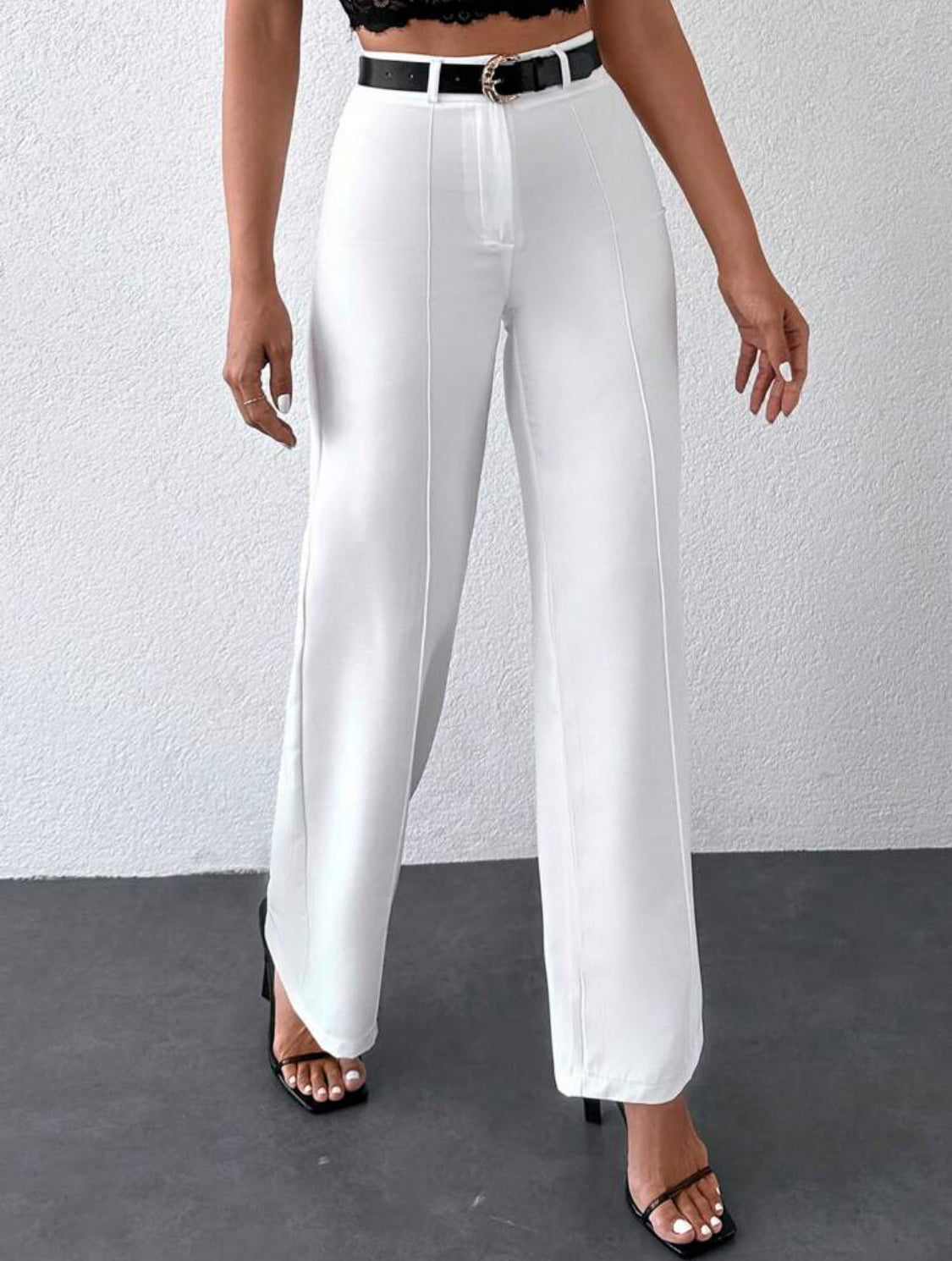 Pantalon blanc à pied large avec braguette zippée sans ceinture