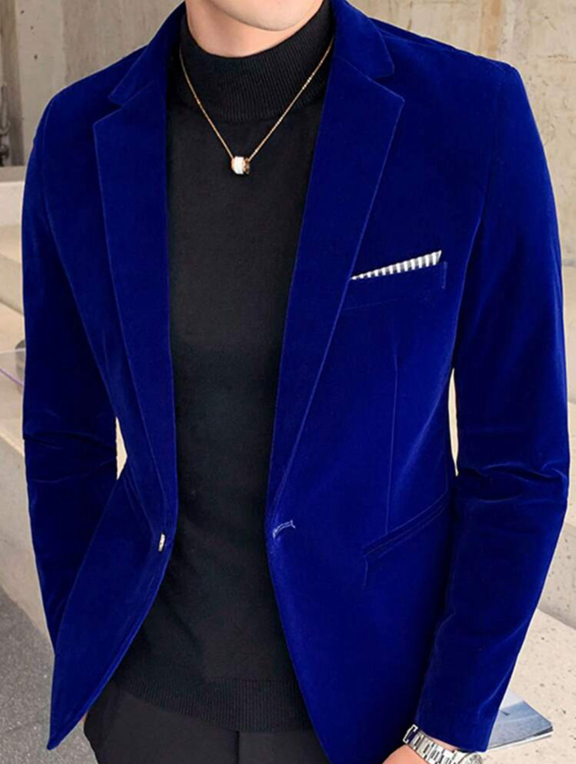 Blazer en velour Bleu pour Homme 1 bouton