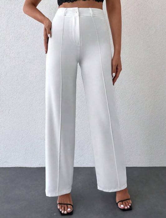 Pantalon blanc à pied large avec braguette zippée sans ceinture