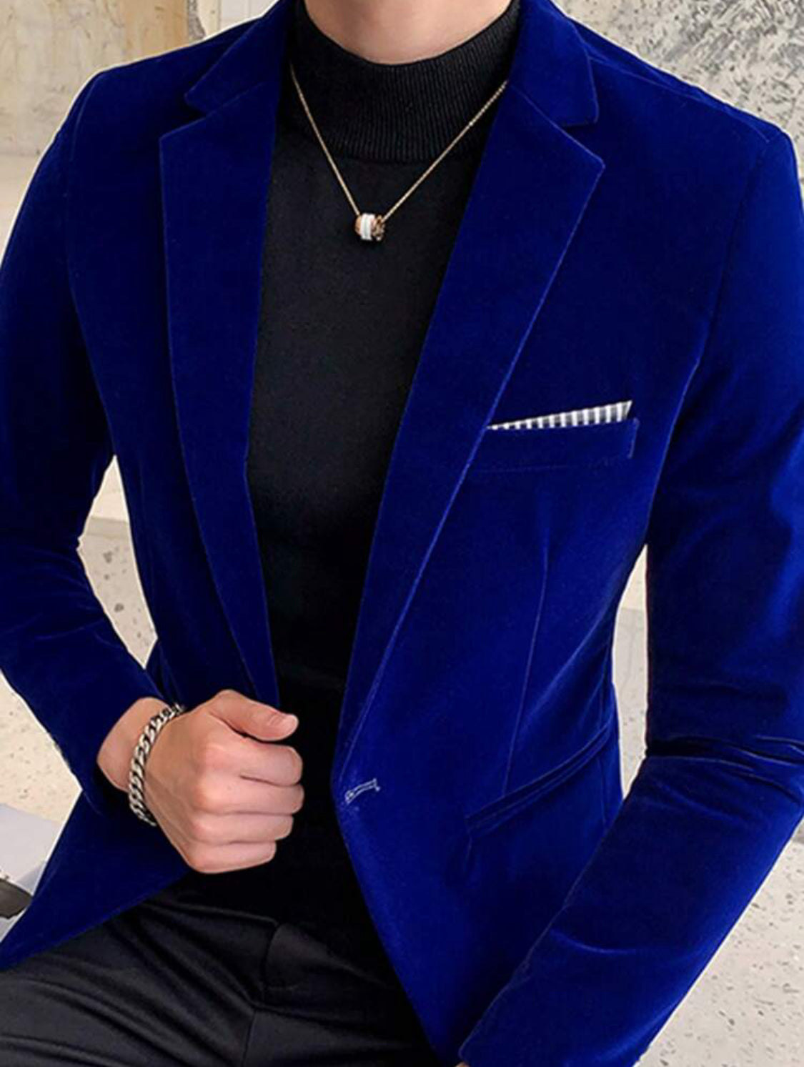 Blazer en velour Bleu pour Homme 1 bouton