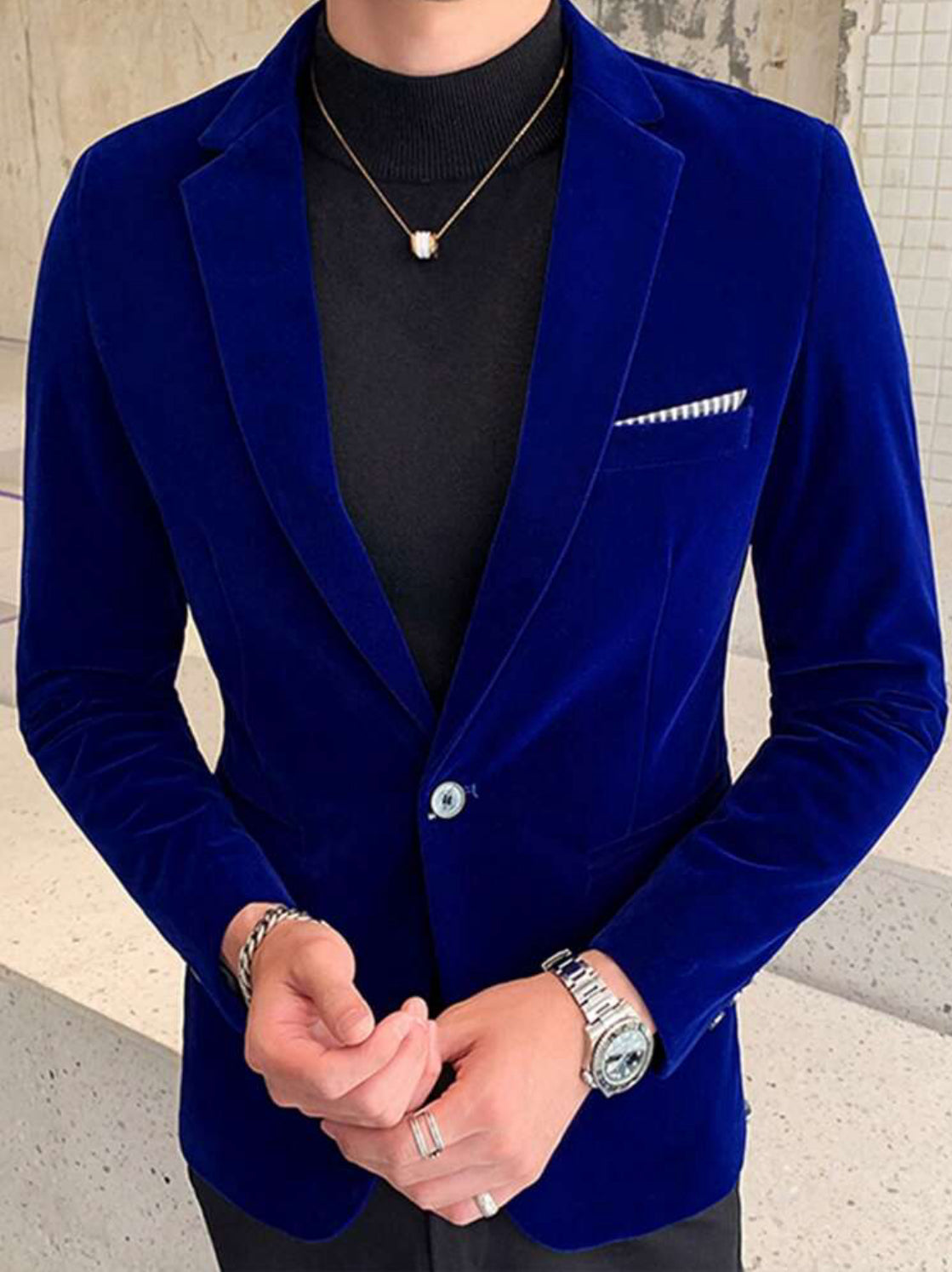 Blazer en velour Bleu pour Homme 1 bouton