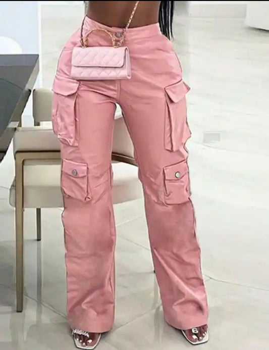 Pantalon Cuir Rose Décontracté Pour Femme