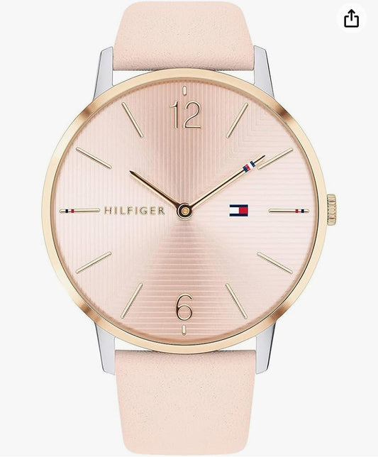 Tommy Hilfiger Montre Analogique à Quartz pour Femme avec Bracelet en cuir Rose