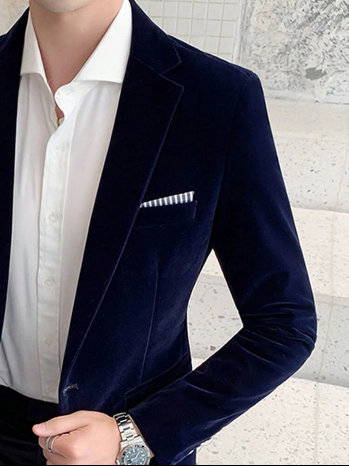 Blazer en velour Bleu de Nuit pour Homme 1 bouton