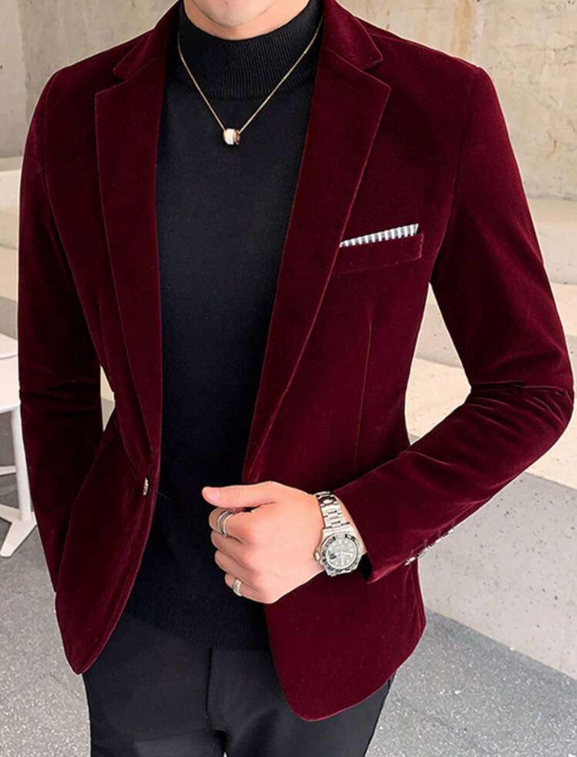 Blazer en velour Bourgogne Pour Homme 1 bouton