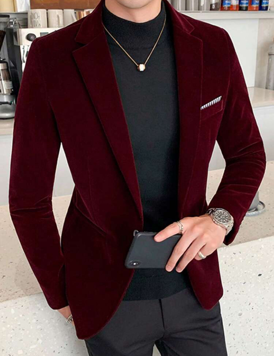 Blazer en velour Bourgogne Pour Homme 1 bouton