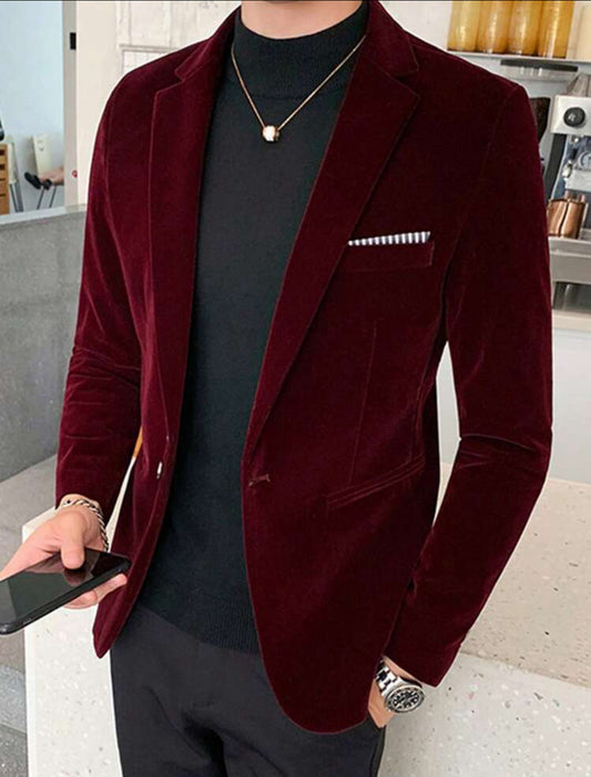 Blazer en velour Bourgogne Pour Homme 1 bouton