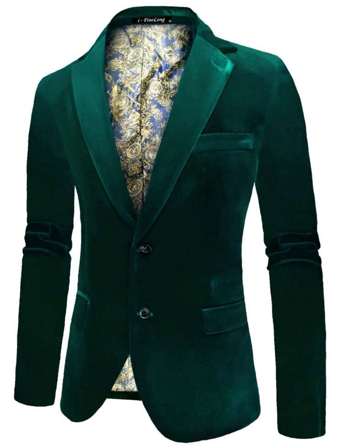 Blazer en velours Vert à 2 boutons pour hommes