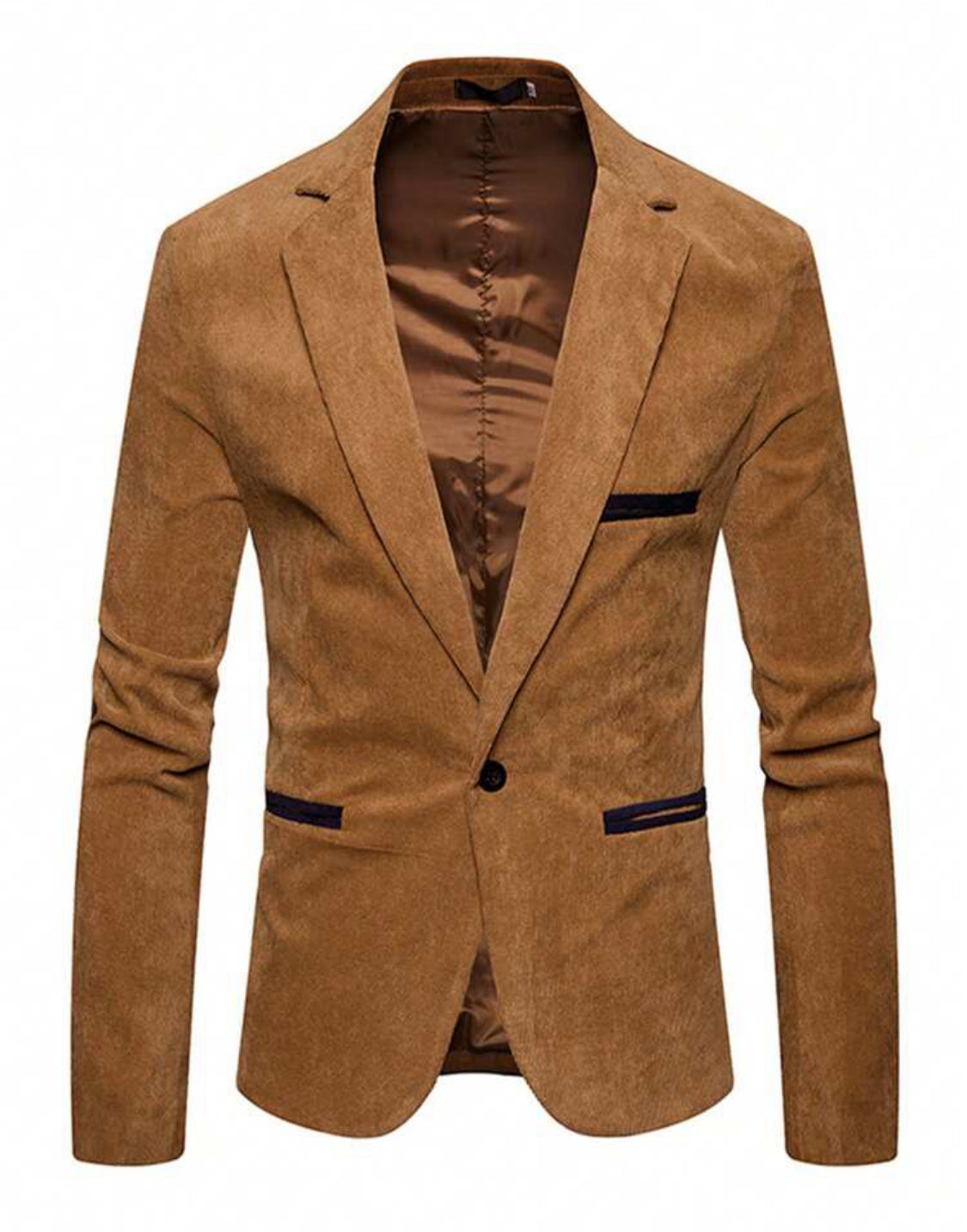 Blazer en velours Khaki côtelé à bouton unique pour hommes