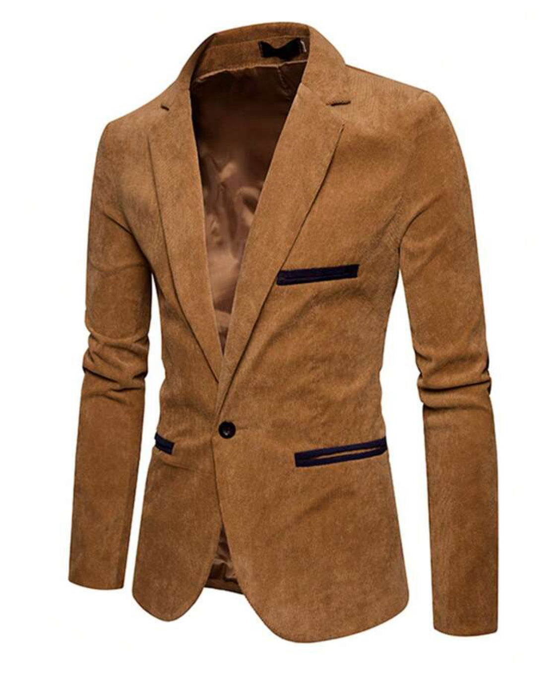 Blazer en velours Khaki côtelé à bouton unique pour hommes